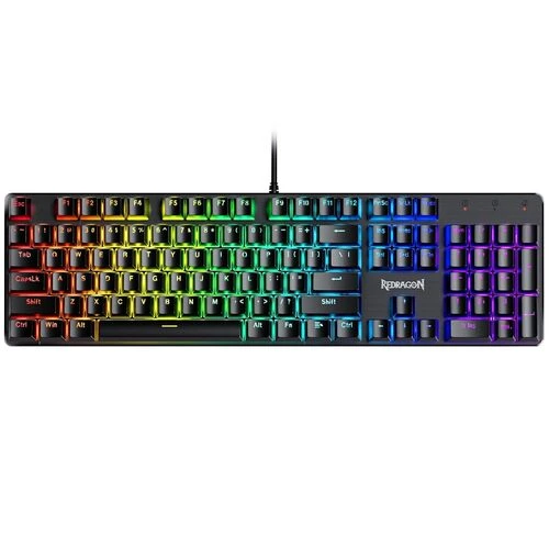 Redragon K599 wireless and wired mechanical keyboard with red switches and RGB lighting.